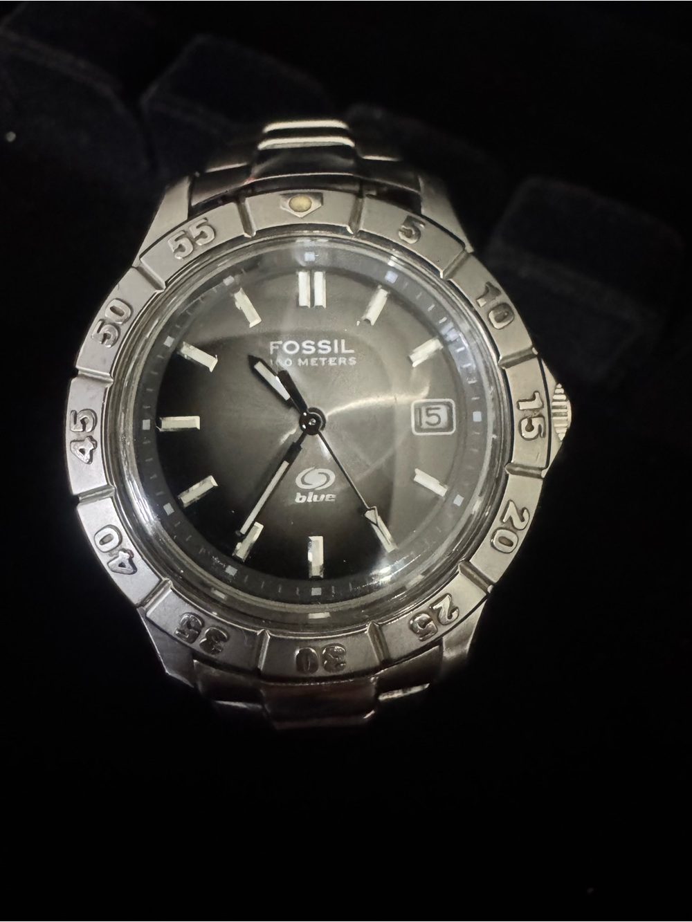 Fossil Silver and Black Stainless Steel Men's Watch